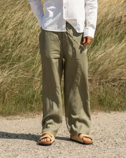 Baggy 100% hørbukser Army