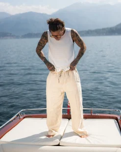 Baggy 100% hørbukser Beige