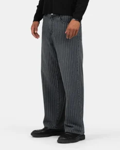 Baggy Denim Jeans Washed Pinstripe