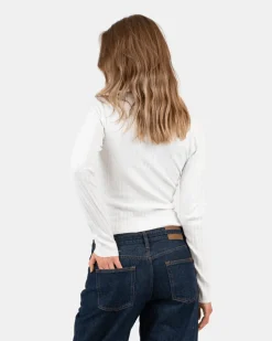 Buttoned Langærmet Top Hvid