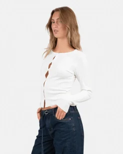 Buttoned Langærmet Top Hvid
