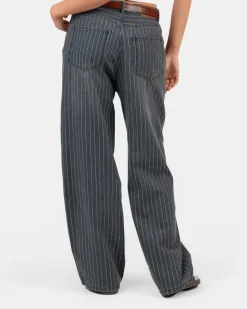 Extra Baggy Denim Jeans Washed Pinstripe