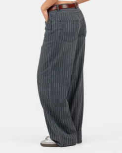 Extra Baggy Denim Jeans Washed Pinstripe