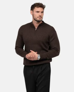 Half Zip Strik Brun