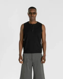 Henley Tank Top Black