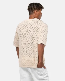 Kortærmet Crochet Skjorte Beige