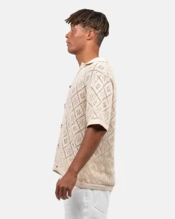Kortærmet Crochet Skjorte Beige