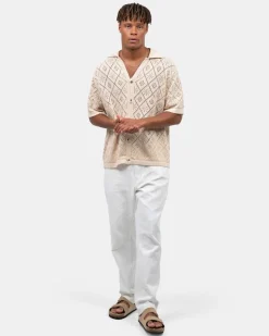 Kortærmet Crochet Skjorte Beige