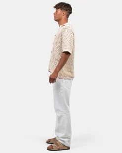 Kortærmet Crochet Skjorte Beige