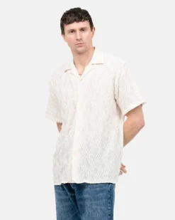 Kortærmet Jacquard Skjorte Cremehvid