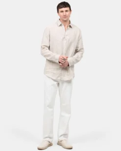 Langærmet Hørskjorte Beige