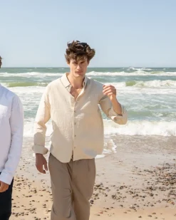 Langærmet Hørskjorte Beige