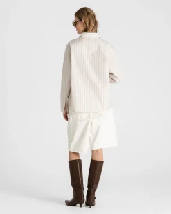 Oxford Longsleeve Shirt Brown Striped Dame