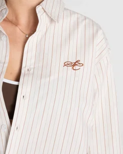 Oxford Longsleeve Shirt Brown Striped Dame
