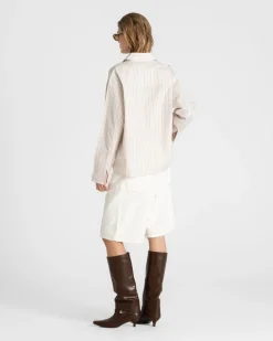 Oxford Longsleeve Shirt Brown Striped Dame