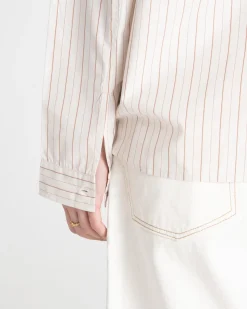 Oxford Longsleeve Shirt Brown Striped Dame