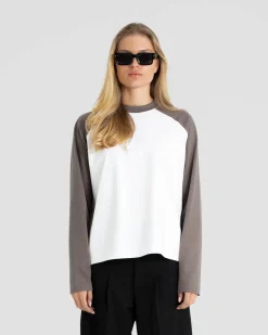 Raglan Longsleeve T-shirt White/Grey dame