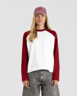 Raglan Longsleeve T-shirt White/Bordeaux dame