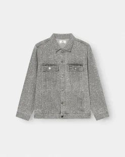 Textured Denim Jacket Grey