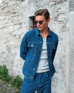 Textured Denim Jacket Mid Blue